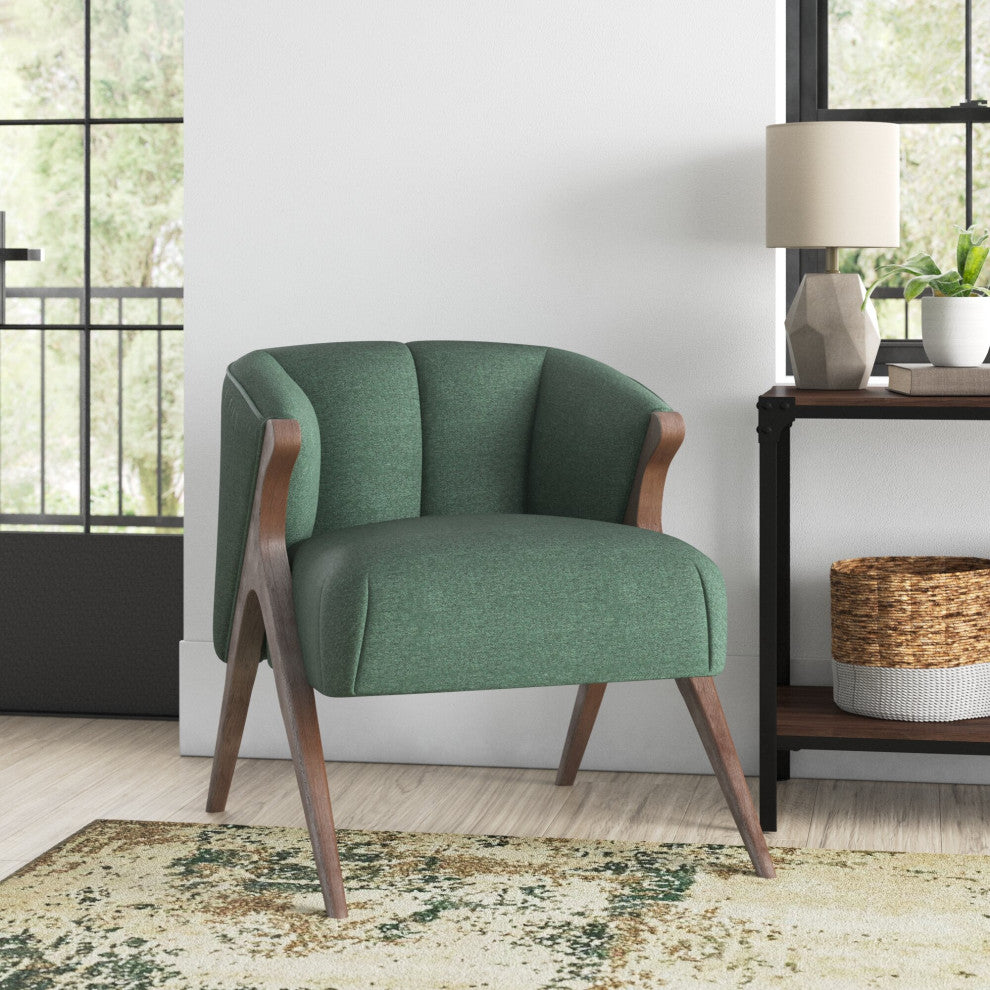 Florence Fabric Accent Chair Brown Legs, Havana Green