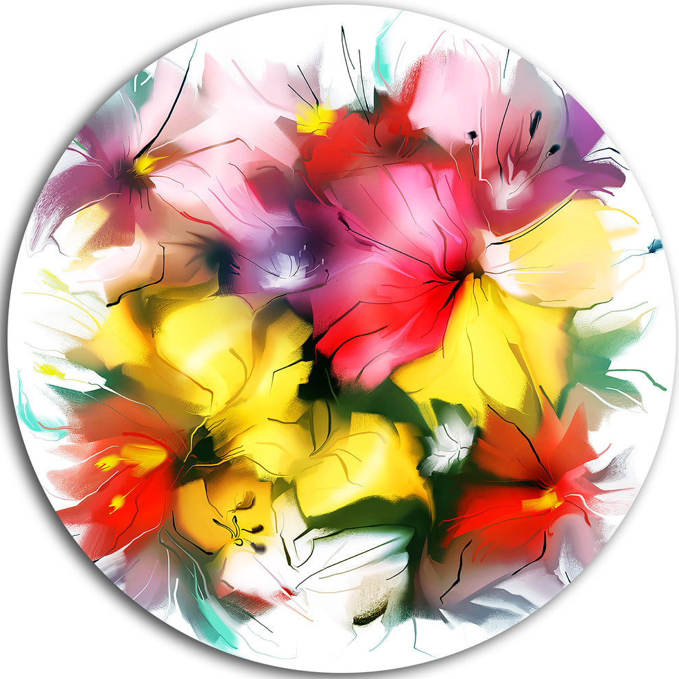 Textured Flowers In Multiple Hues, Painting Round Wall Art, 23"