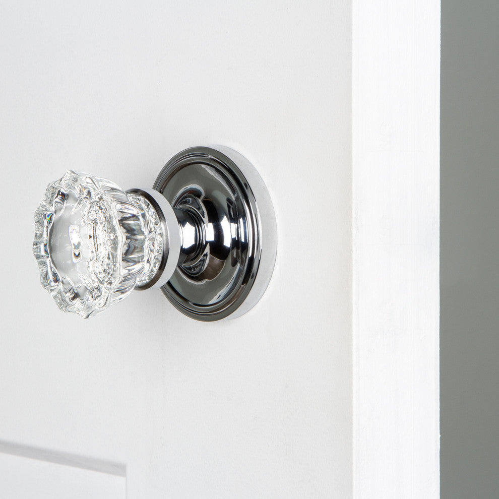 Single Classic Rosette With Crystal Knob, Antique Pewter, Bright Chrome, Single