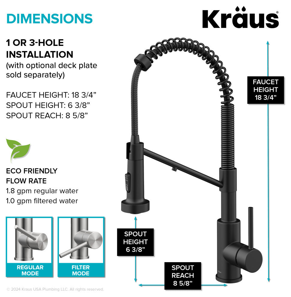 Bolden Commercial Style 2-Function Pull-Down 1-Handle 1-Hole Kitchen Faucet, Matte Black (Filter Kitchen Faucet)