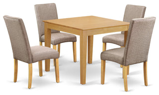 5Pc Square 36" Table, Four Parson Chair, Fabric- Dark Khaki Color