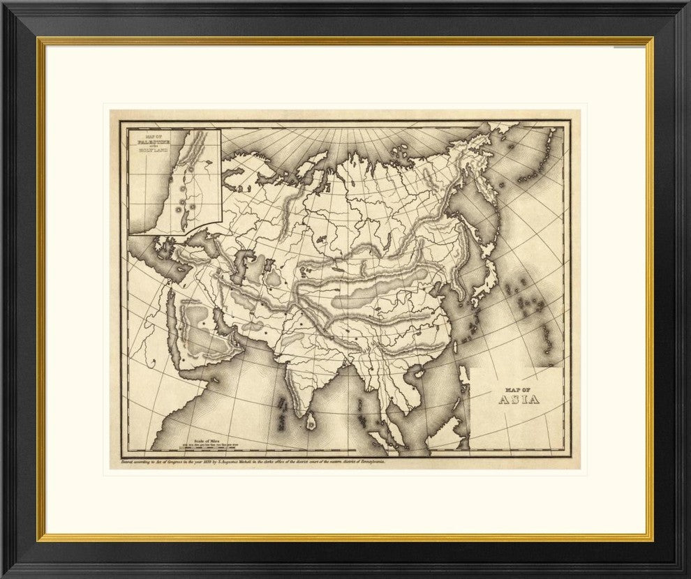 "Map of Asia, 1839" Framed Digital Print by Samuel Augustus Mitchell, 32"x27"