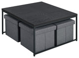 5-Piece Coffee Table Set With 4 Storage Stools, Black