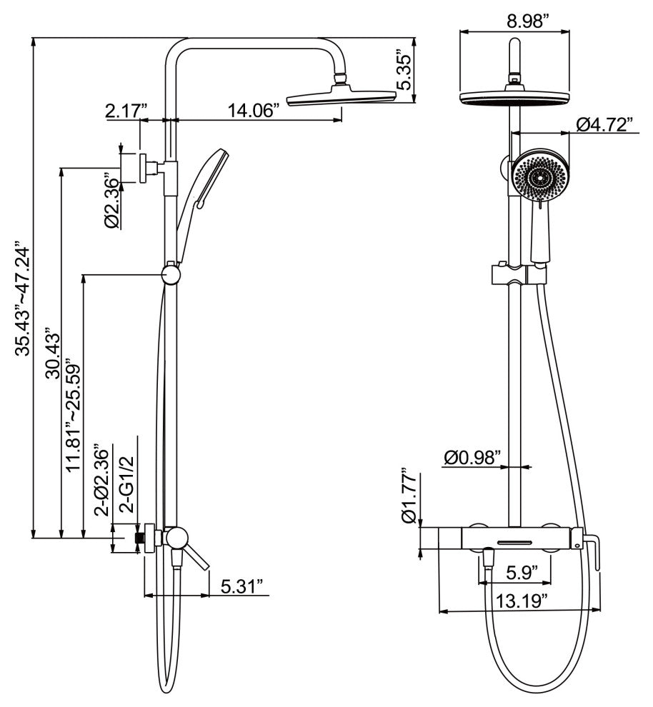 Trendy Design Multi-Function Complete Shower System With Rough-in Valve, Brushed