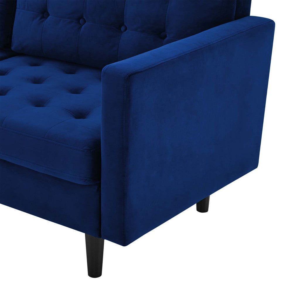 Tufted Sofa, Velvet, Blue Navy, Modern, Living Lounge Hotel Lobby Hospitality