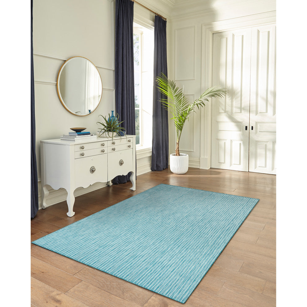 Carmel Texture Stripe Indoor/Outdoor Rug, Aqua, 6'6"x9'3"