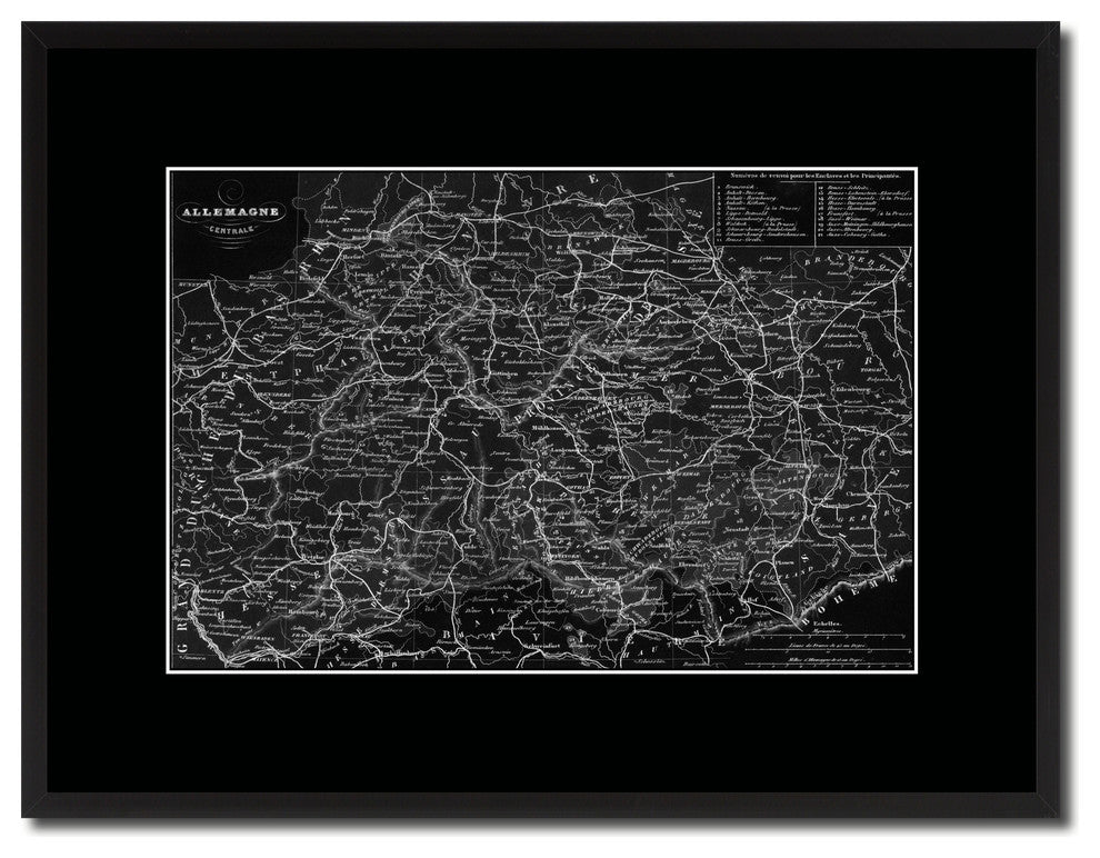 Central Germany Vintage Monochrome Map Canvas, 16"x21"