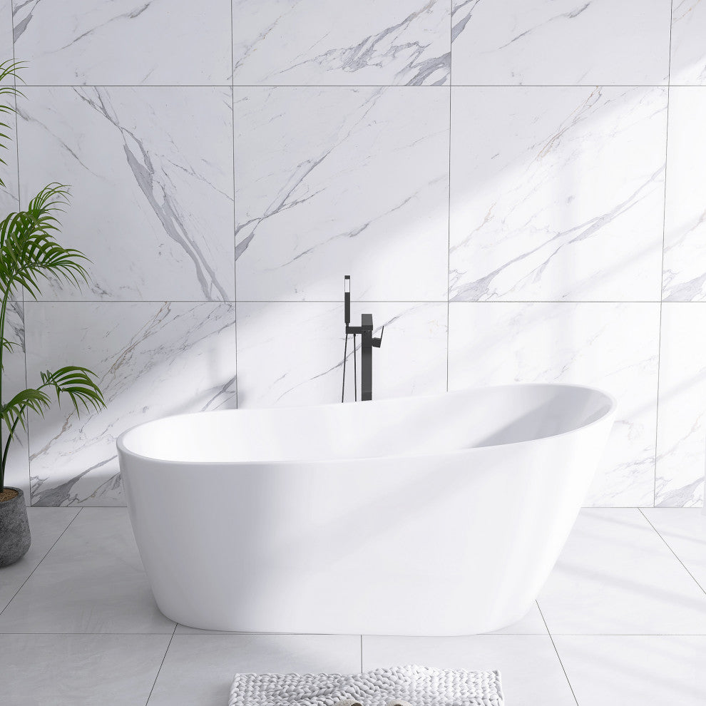 59" x 31" Acrylic Freestanding Soaking Single Slipper Bathtub in White