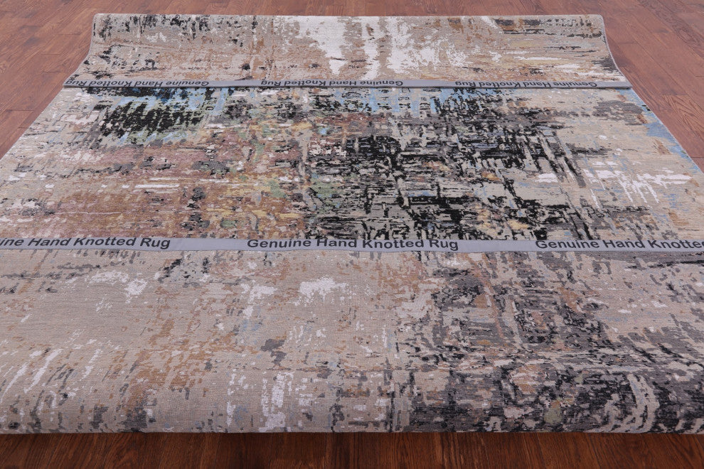 9' 1" X 12' 2" Wool and Silk Abstract Handmade Rug Q8548