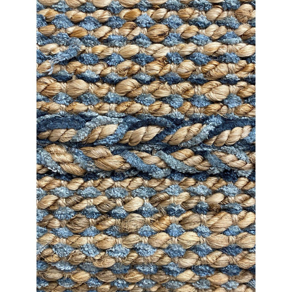5" x 7" Blue and Tan Braided Stripe Area Rug
