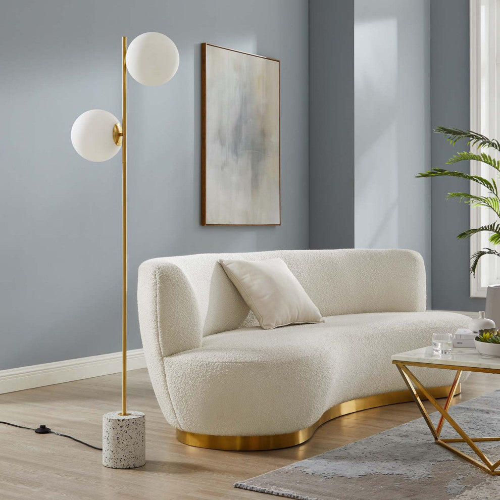 Floor Lamp Light, Gold, Glass, Modern, Mid Century Cafe Bistro Hospitality