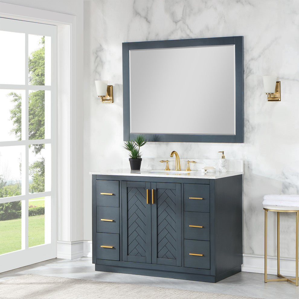 Gazsi Charcoal Blue Bathroom Vanity Set, 48", With Mirror