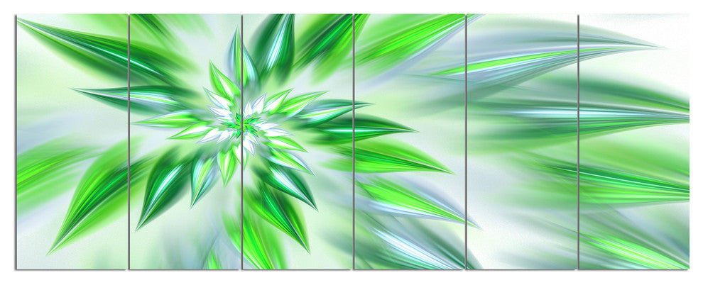 Exotic Dance of Green Petals, Floral Canvas Art Print, 70"x28", 6 Panels
