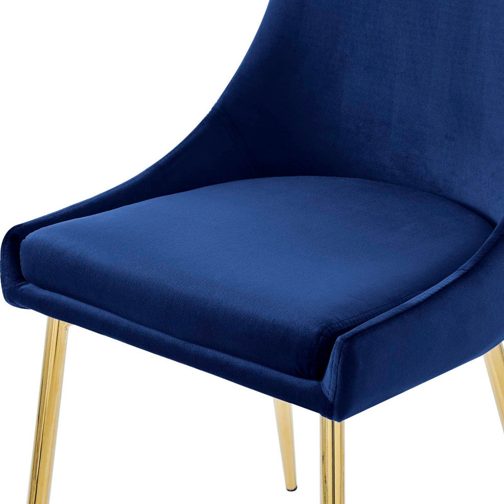 Side Dining Chair, Set of 2, Velvet, Metal, Gold Blue Navy, Modern, Cafe Bistro