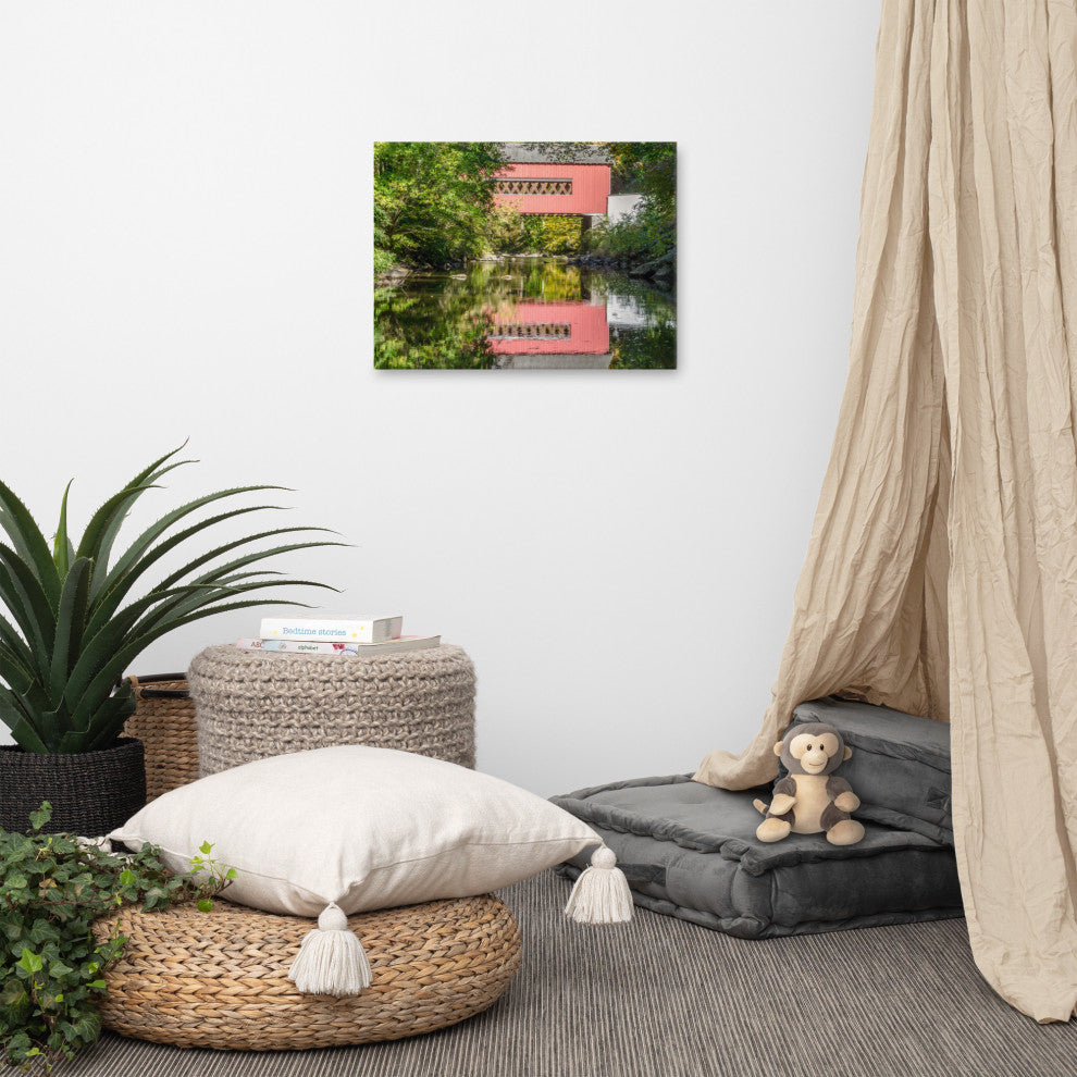 The Reflection of Wooddale Covered Bridge Canvas Wall Art Print, 18" X 24"