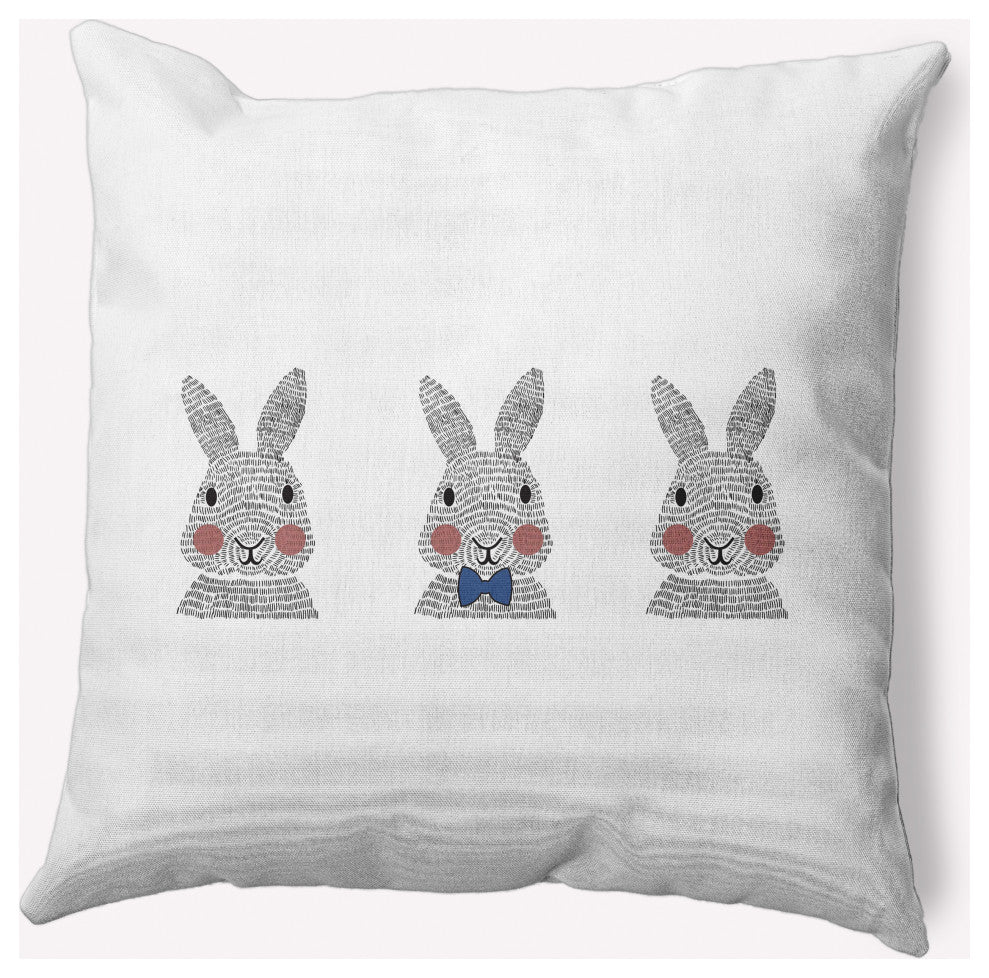 Bunny Triplets Easter Decorative Throw Pillow, Dark Cobalt Blue, 26x26"