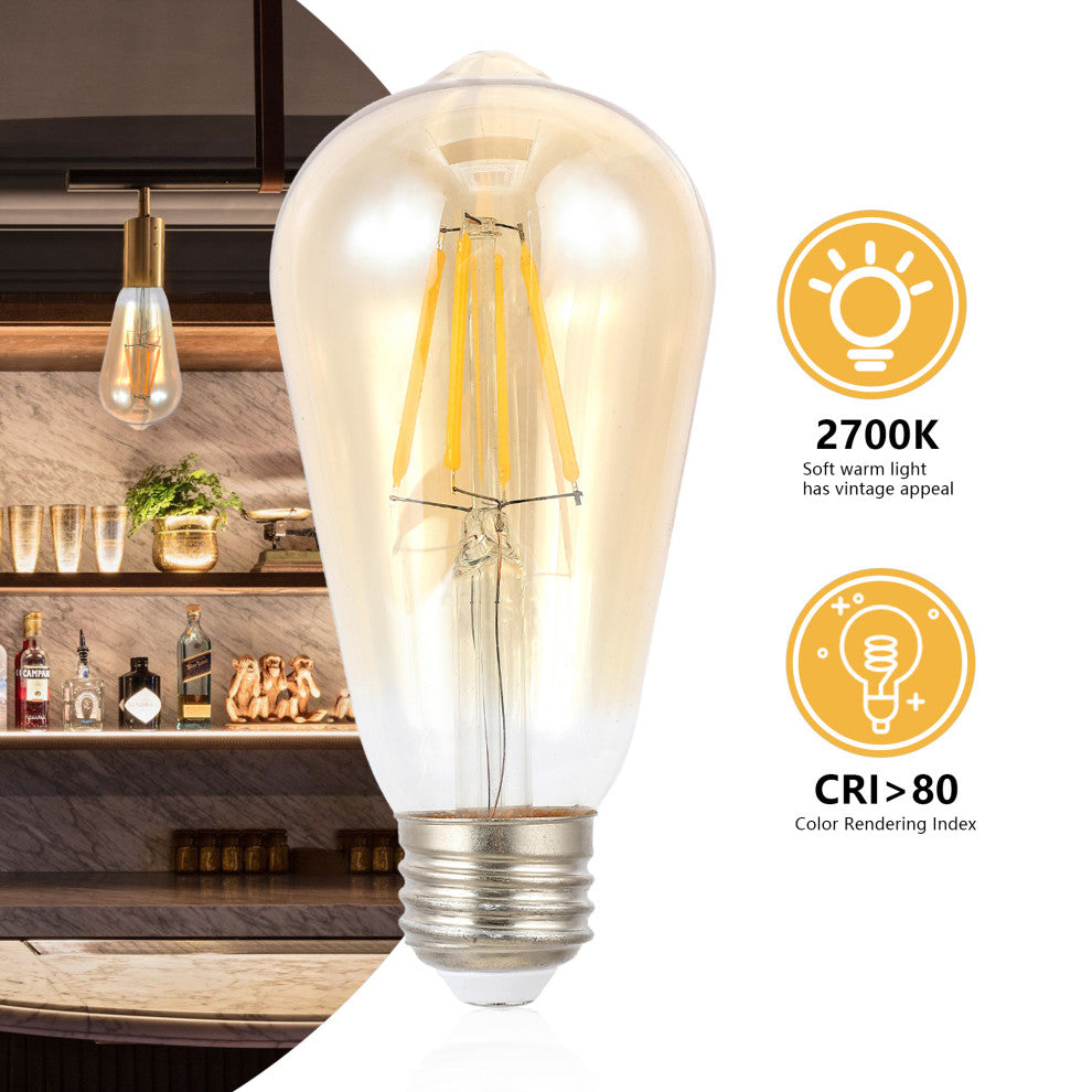 Non-Dimmable ST58-4W LED Edison Bulbs, E26 Base, 80+ CRI, 350 Lumens, Pack of 4