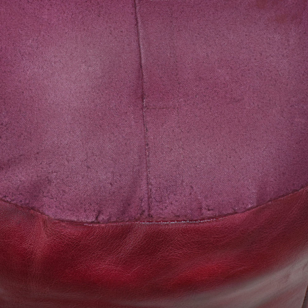 Pouf-Solid Handmade Leather Pouf (Recycled Foam with Fiber Fill), Dark Pink, {Round}16x16x16