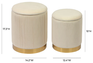 TOV Furniture Channeled Cream Velvet Storage Ottomans - Set of 2