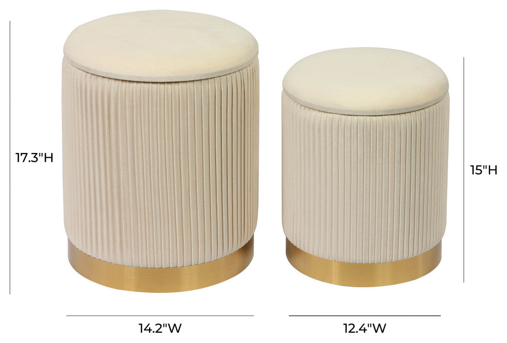 TOV Furniture Channeled Cream Velvet Storage Ottomans - Set of 2