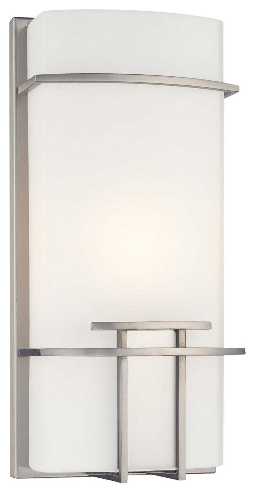 1-Light Wall Sconce, Brushed Nickel With Etched Opal Glass