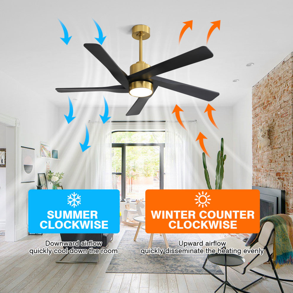 54" 5-ABS Blade Straight indoor LED Ceiling Fan, Black and Gold