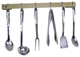 Handcrafted 30" Wall Rack Utensil Bar w 6 Hooks, Brass PC