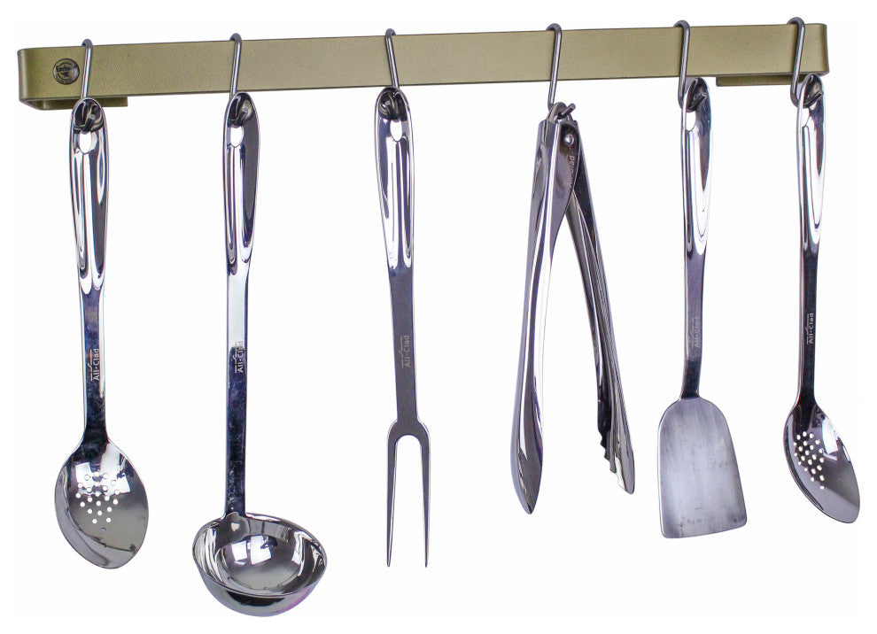 Handcrafted 30" Wall Rack Utensil Bar w 6 Hooks, Brass PC