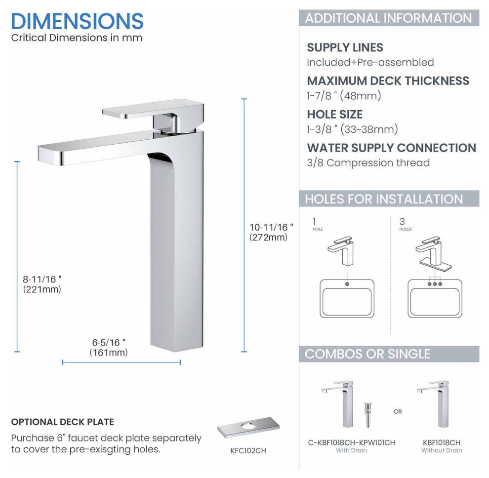 Blaze-T Single Handle Bathroom Vessel Sink Faucet, Chrome