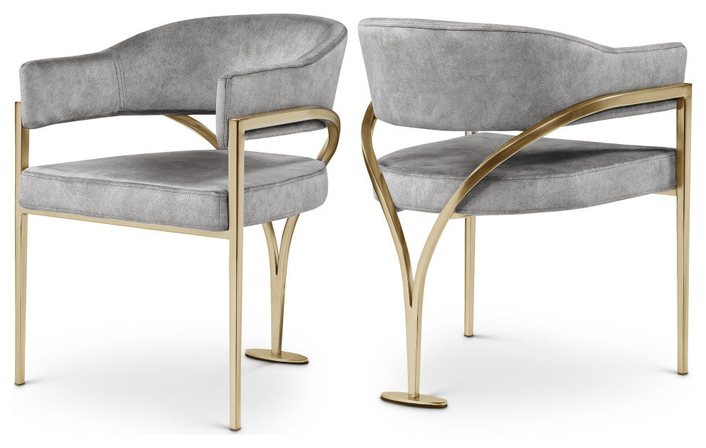 Madelyn Upholstered Dining Chair, Set of 2, Gray, Velvet, Gold Finish