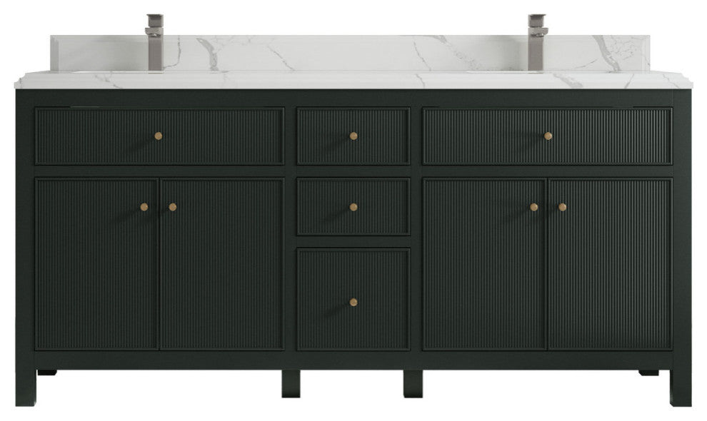 Sonoma 72 Double Sink Bath Vanity Dark Forest Green 1.5"  Calacatta Laza.