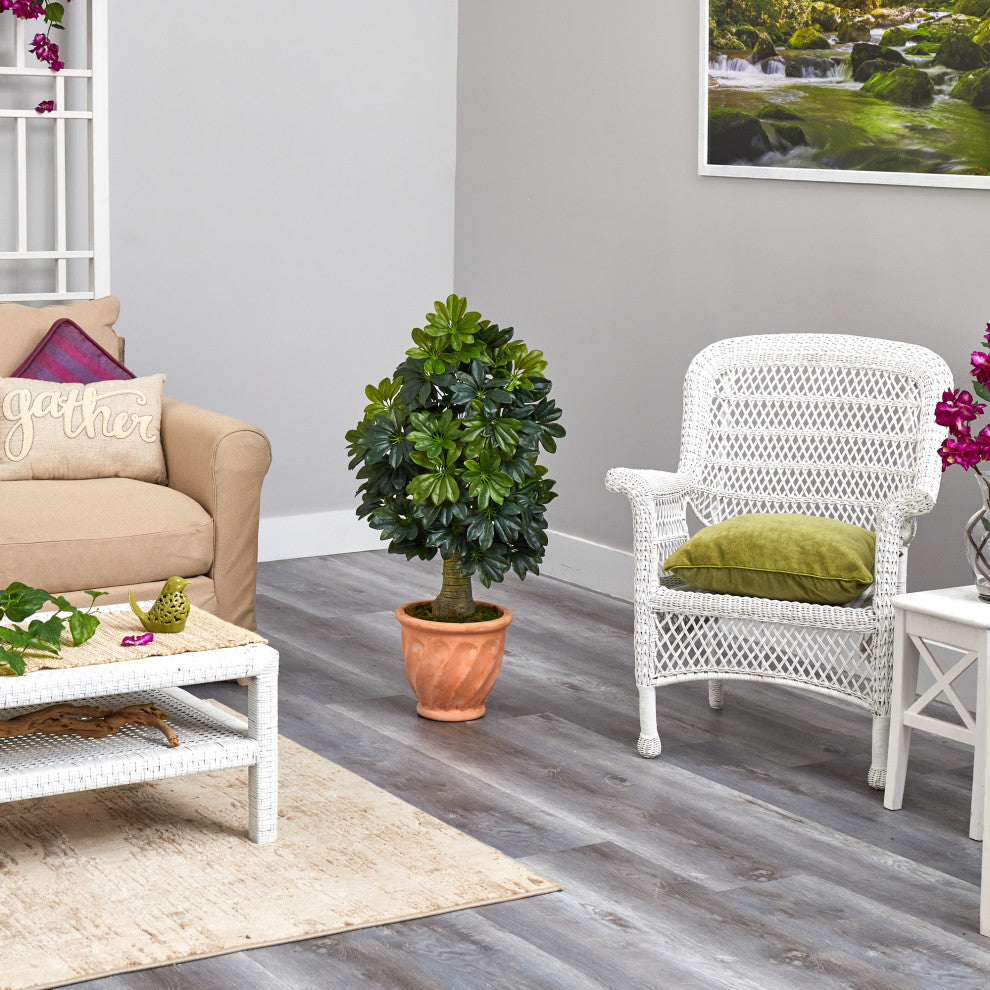 39" Schefflera Artificial Tree, Terra-Cotta Planter, Real Touch