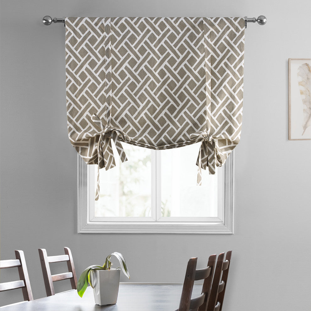 Martinique Printed Cotton Tie-Up Window Shade Single Panel, Martinique Taupe, 46w X 63l