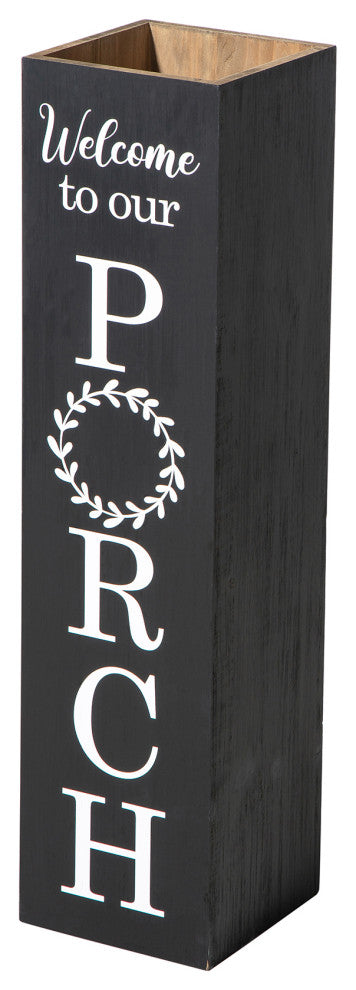 30"H Double Sided Solid Wood Black Boxed "Welcome Porch" Porch Sign