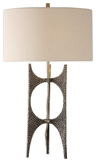 Uttermost Goldia Metal and Fabric Table Lamp in Antique Bronze and White