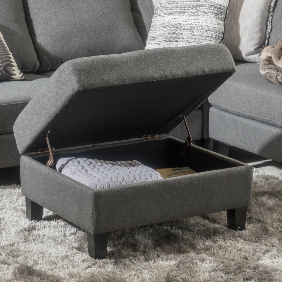 GDF Studio Carolina Tufted Cover Fabric Storage Ottoman, Dark Gray