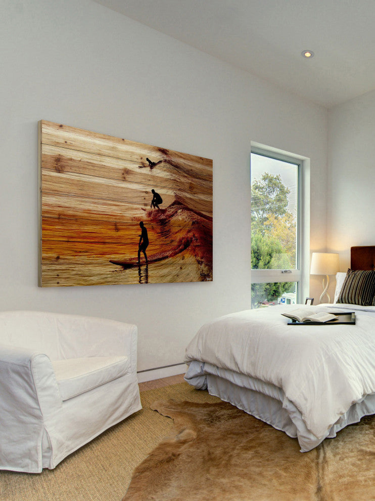 "Surfing the Wave" Print on Natural Pine Wood, 60"x40"