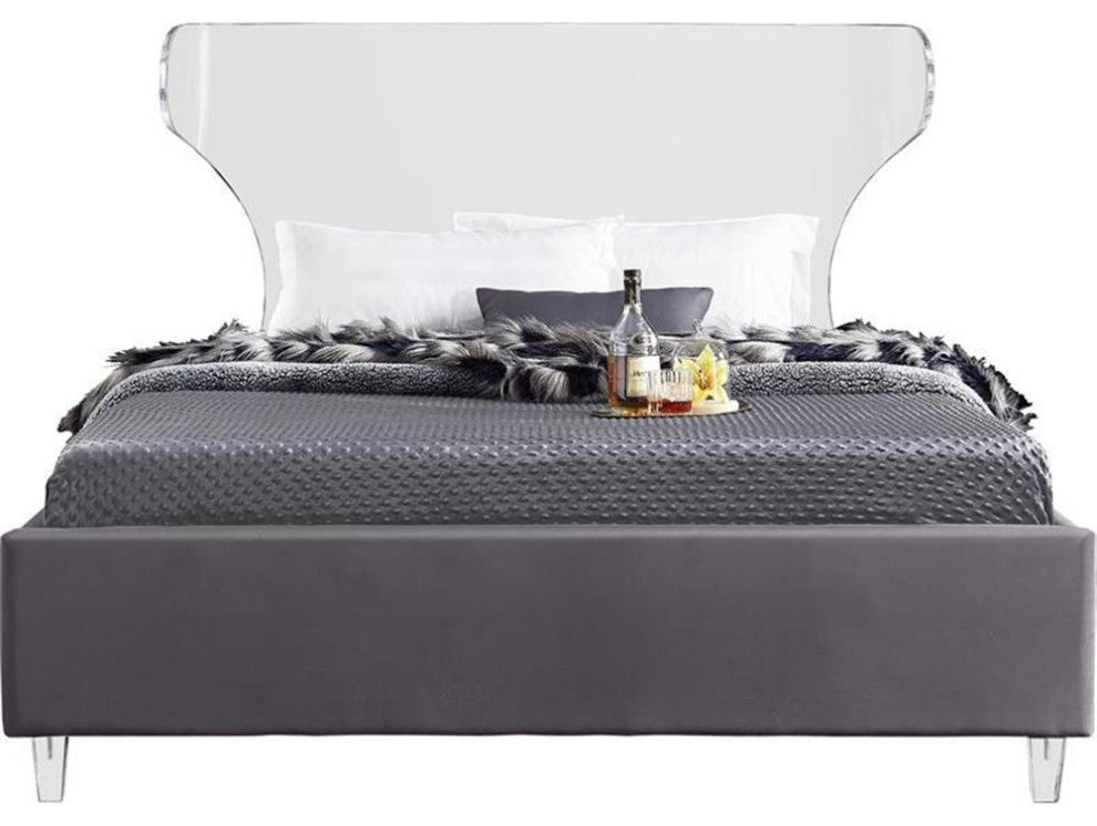 Maklaine Modern Fabric 50'H x 59.5'W x 81'D Gray Velvet Full Bed