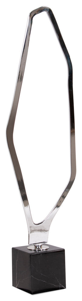 Tall Chrome Geometric Sculpture on Black Marble Base