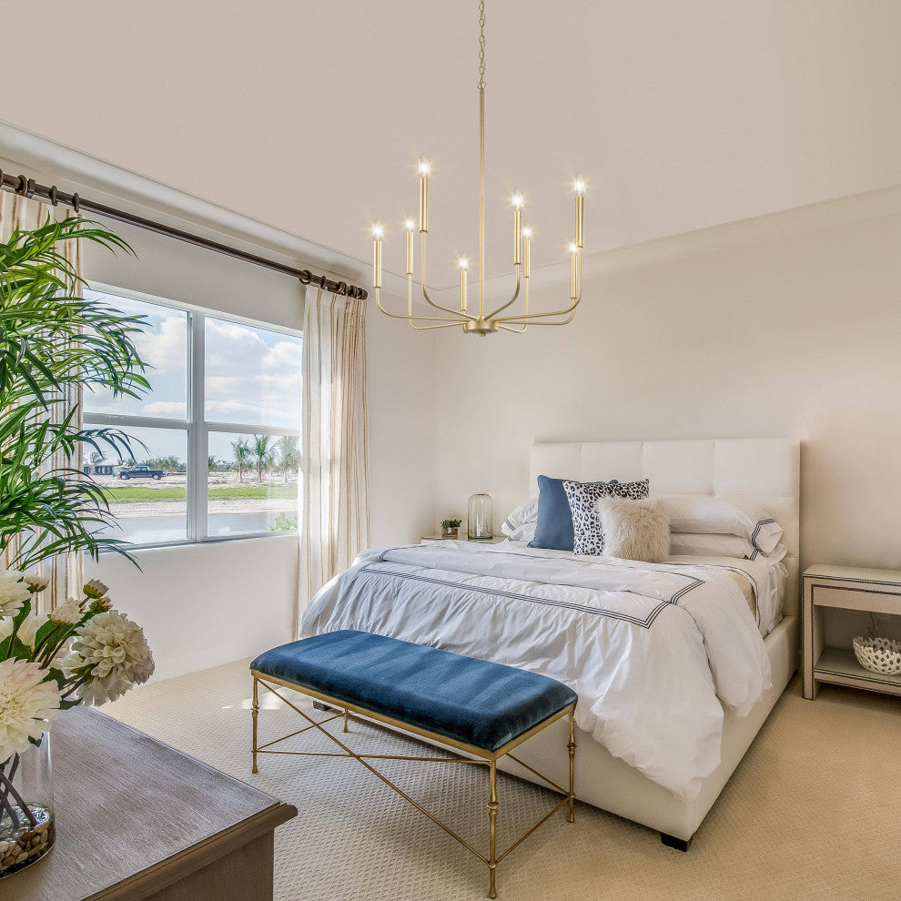 LNC 8-Light Antique/Vintage Finish Modern Candlestick Chandelier 36"H, Gold