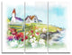 "Buildings in Green Meadow" Metal Wall Art, 3 Panels, 36"x28"