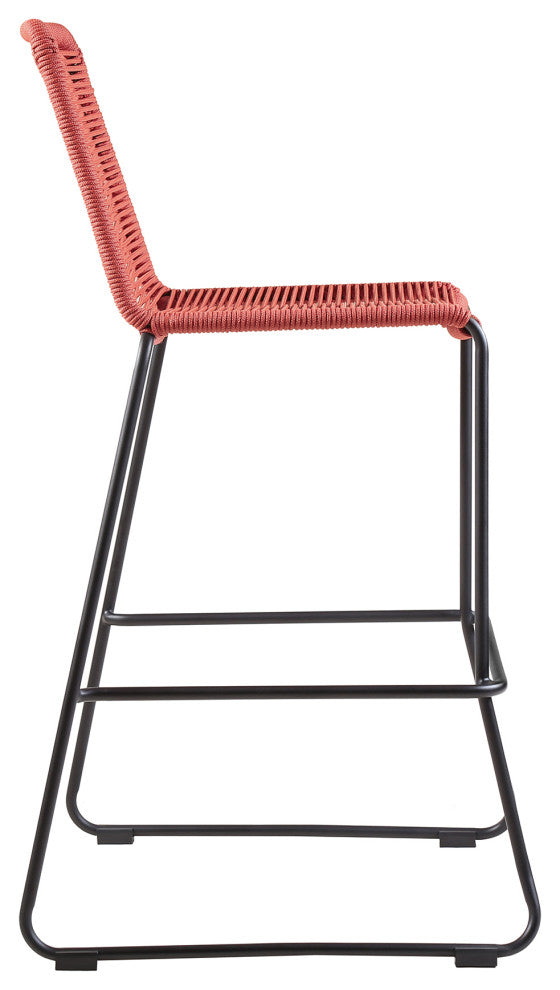 Shasta 30" Outdoor Metal and Brick Red Rope Stackable Barstool, Set of 2