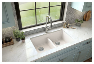 Karran 32" Undermount Double Bowl 50/50 Quartz Kitchen Sink Kit, White