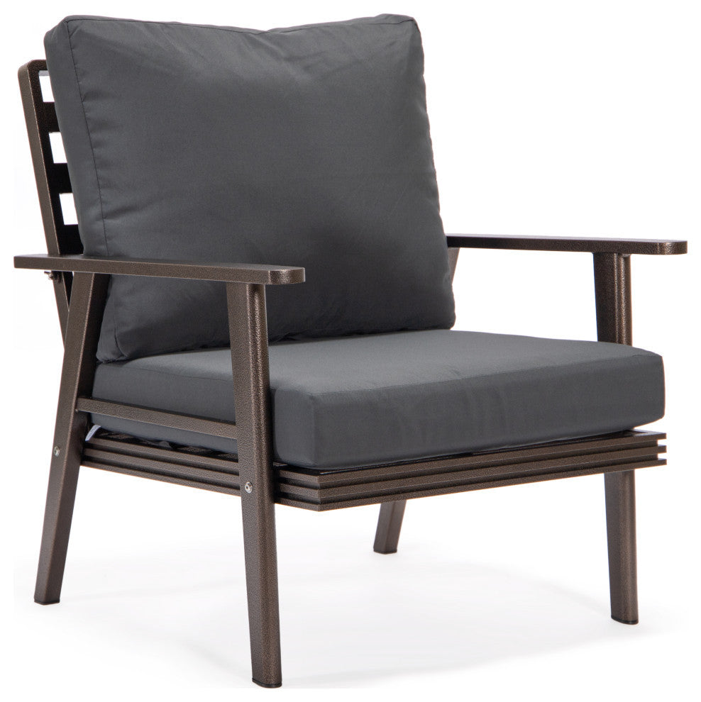 LeisureMod Walbrooke Brown Patio Sofa Set With Round Fire Pit Table, Charcoal