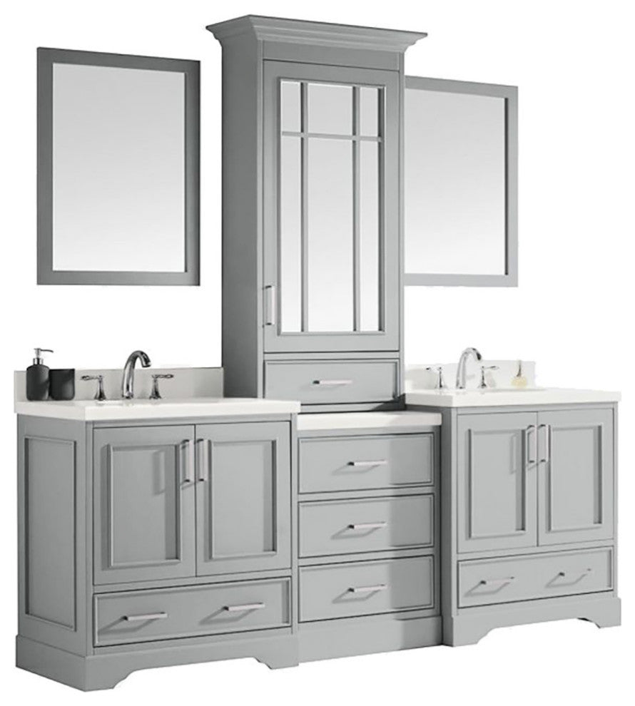 ARIEL Stafford 85" Double Sink Bathroom Vanity White Quartz Top