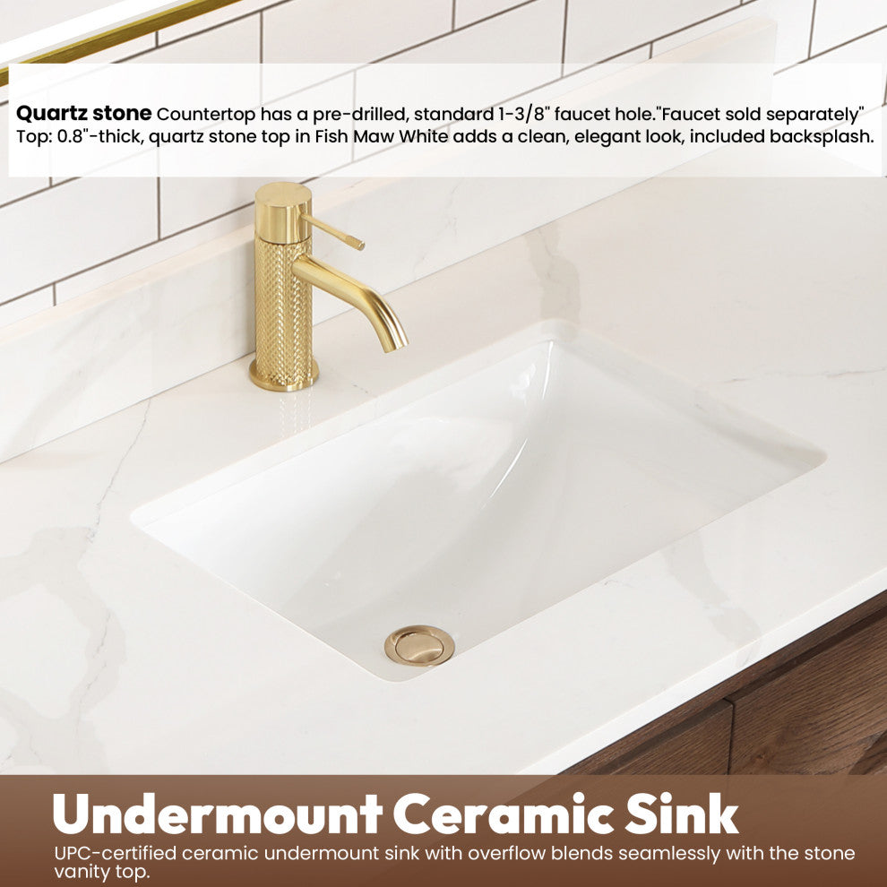 Cristo Floating Bath Vanity With Stone Top, Aged Dark Brown Oak, 48in., No Mirror