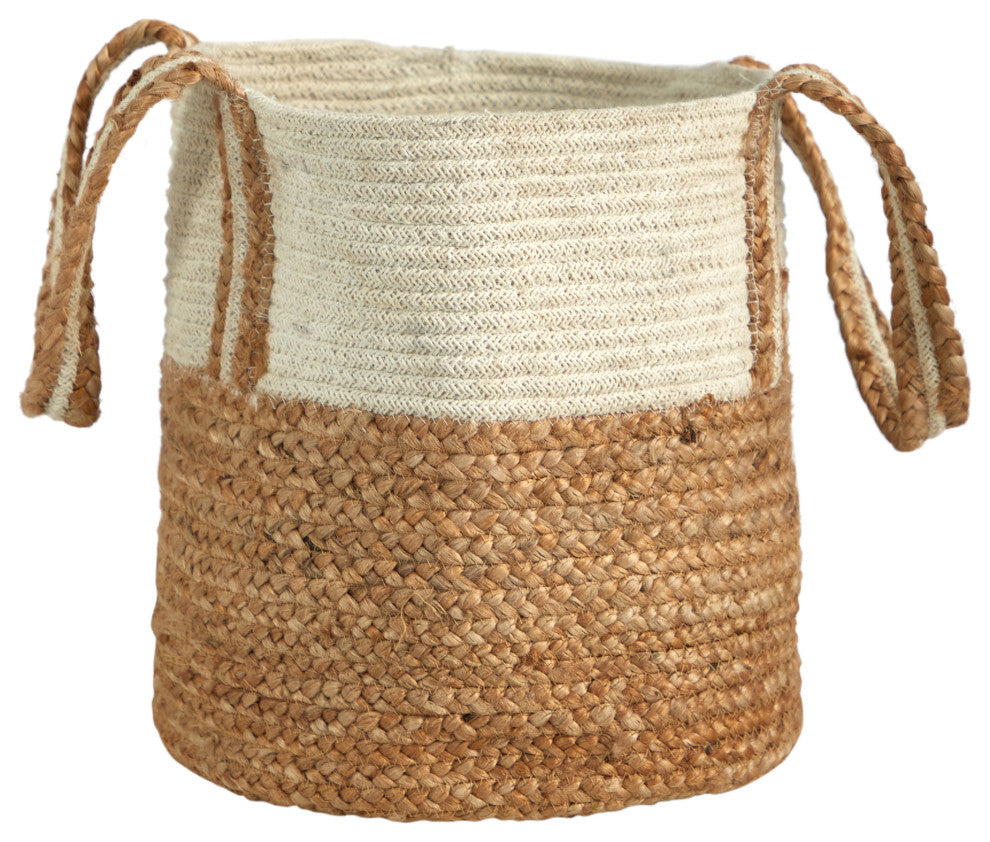Nearly Natural 0359-S1 14 Boho Chic Basket Natural Cotton and Jute With Handles