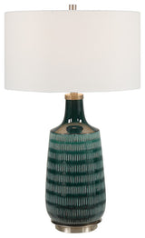 Uttermost Scouts Deep Green 1-Light Table Lamp, Brushed Nickel, 28376-1