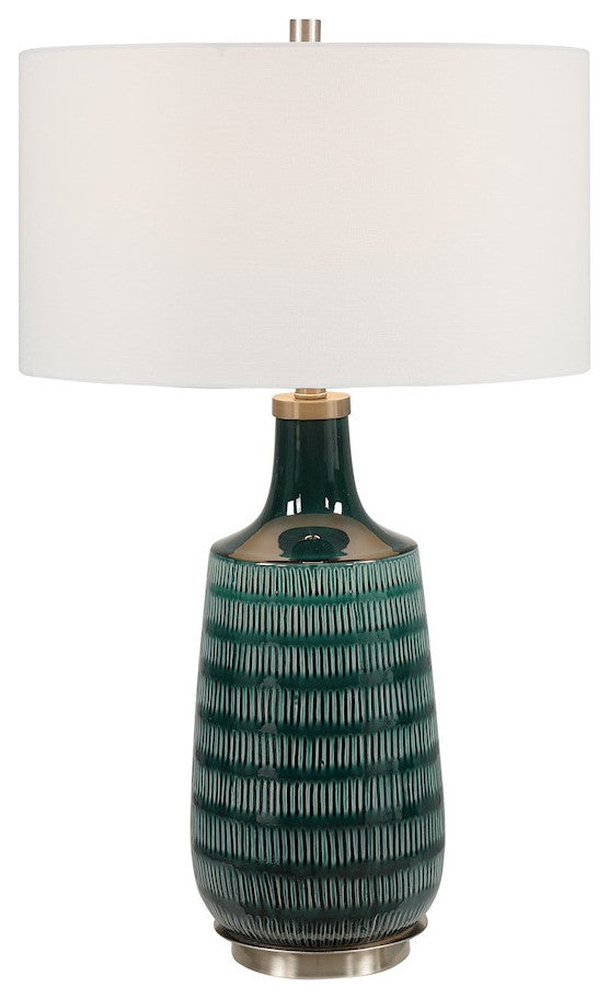 Uttermost Scouts Deep Green 1-Light Table Lamp, Brushed Nickel, 28376-1