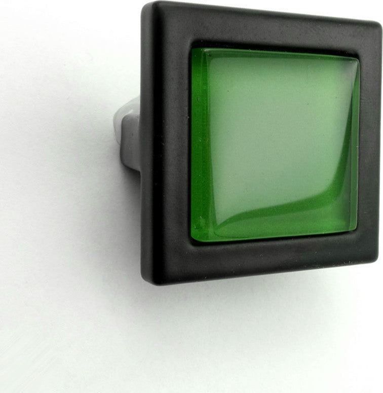Fern Green Crystal Glass Black Metal Square Manor Knob